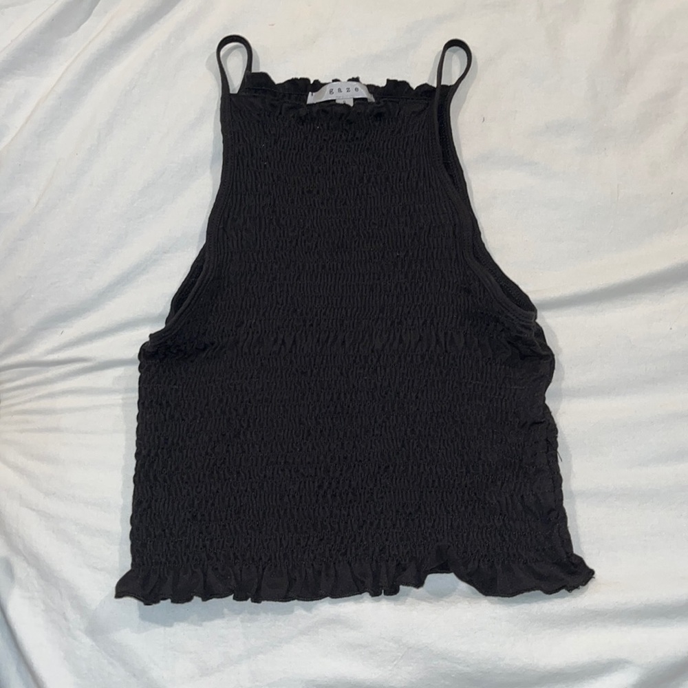 Gaze Ruffled Black Crop Top Tank